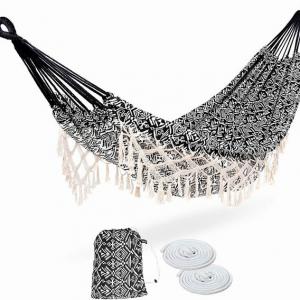 White Woven Cotton 2 Person, Portable Hammock with Tassel with Carry Bag for Bedroom,Garden,Backyard,Patio