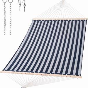 Quick Dry Textilene 2 Person Hammock Double Size with Hardwood Spreader Bar for Outdoor Patio Yard Poolside