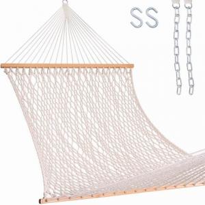 Traditional Hand Woven White Cotton Rope Hammock with Free Extension Chains & Tree Hooks