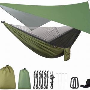 Lightweight Portable Single Double Set Camping Hammock with Mosquito Bug Net Tent Rain Fly Tarp  for Hiking and Backpacking and Travel 