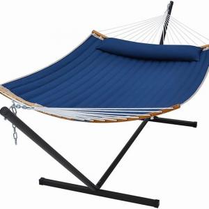 12ft  Outdoor 2 Person Quilted Hammock with Stand  included with Curved Spreader Bar Heavy Duty