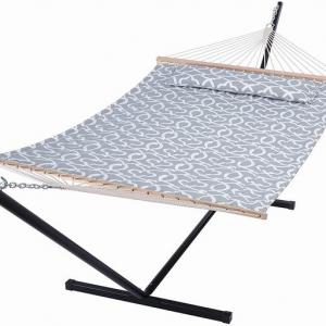 Two Person Heavy Duty padded Hammock with Stand Included  with Hardwood Spreader Bar Soft Pillow for Patio Outdoor - 副本