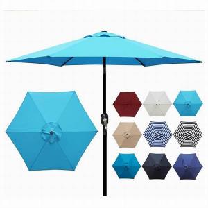 Wholesale Cheap 9ft/10ft Outdoor Patio Market Striped Umbrella Parasol with Push Button Tilt and Crank China Factory 