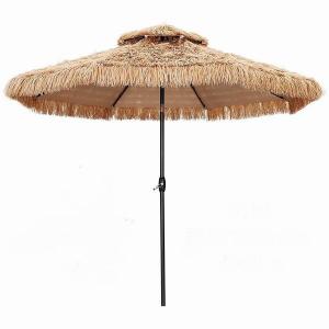 10FT 2 Tiers Outdoor Patio Thatched Tiki Umbrella with Plug Tropical Hawaiian Style Grass Beach Patio Pool Umbrella - 副本