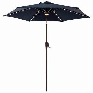 7.5 ft Solar Powered Market Patio Table Umbrella with LED Lights and Tilt Navy Blue For Outdoor , Backyard, Garden