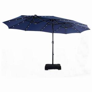 15 FT Extra-Large Twin Double Sided Outdoor Patio Umbrella with 48 LED Lights With Hand-Crank System for Poolside Garden Backyard