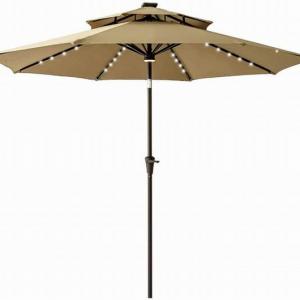 9 ft Outdoor Double Top Solar Powered Patio Market Table Umbrella With LED Solar Lights