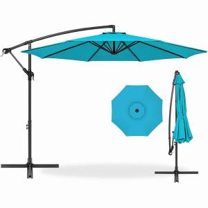 10FT Garden Patio Outdoor Swimming Pool Offset Hanging Umbrellas With Crank & Cross Bar