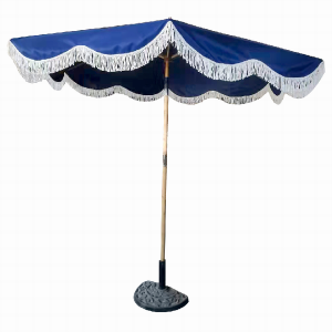 Holiday Beach Wood Umbrella Paito With Fringe For Pool Garden Backyard