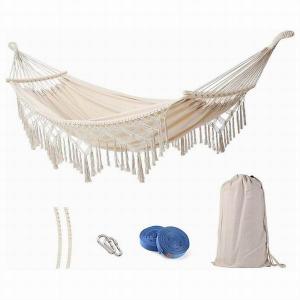 Camping Double Cotton Hammock with macrame fringe lace Perfect for Camping Outdoor Indoor Patio