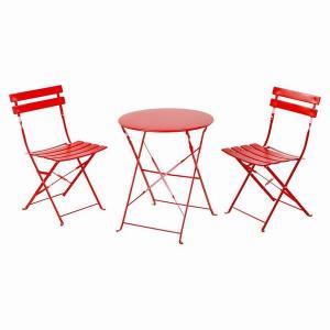 Metal Folding Bistro Set 3 Piece Patio Set of Foldable Table and Chairs Set