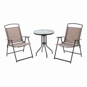 3 Piece Outdoor Bistro Table Set Patio Garden Furniture Table and Chairs With Folding Chairs