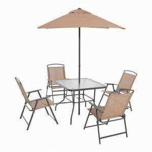 6 Piece Outdoor Folding Patio Set - Table and Chair Set With Umbrella and Built-In Base