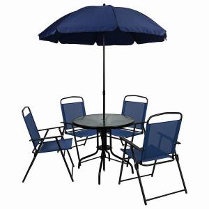 All Weather Small Metal Outdoor Table and Chair Set 6 Pieces Folding Garden Patio Furniture Set With Umbrella