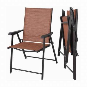 Patio Outdoor Folding Dinning Chair With Arms & Metal Frame For Garden 