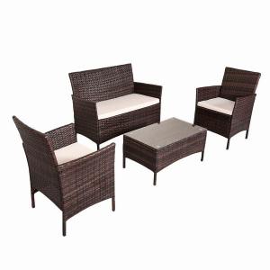 4 PCS Outdoor Patio Furniture Wicker Sofa Set Conversation Rattan Seat 