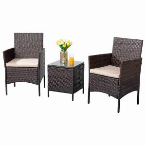 3pcs Patio Outdoor Wicker Furniture Modern Bistro Sets With Coffee Table for Yard and Bistro