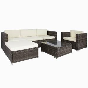 6 PCS Patio Outdoor Sectional Furniture Sets Wicker Rattan Sofa Set Wth Coffee Table For Garden Backyard Porch