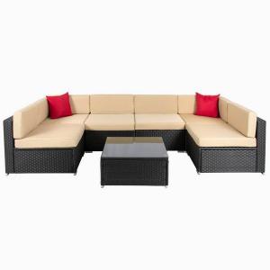 7pcs Modular Outdoor Sectional Wicker Patio Furniture Conversation Sofa Set 