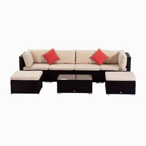 7 PCS Outdoor Furniture Conversation Set PE Rattan Wicker Sectional Sofa 