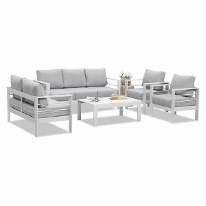 Aluminum Outdoor Modern Patio Conversation Sets, Sectional Metal Sofa with 5 Inch Cushion and Coffee Table for Balcony, Gard