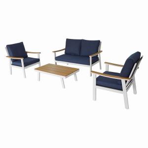 4 Piece Outdoor Aluminum Chat Set Patio Furniture Set with Cushions